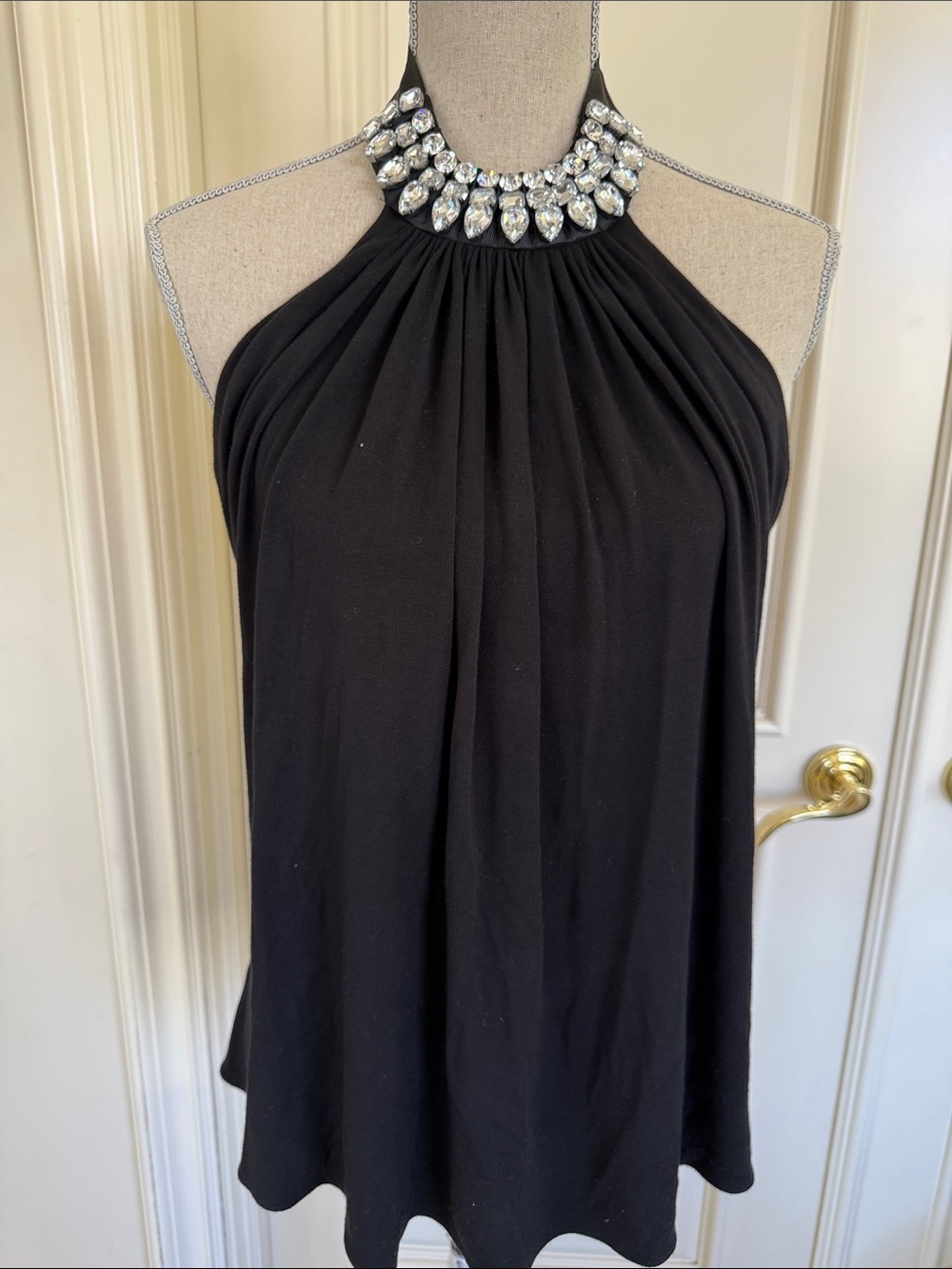 Vintage Y2K SKY Black Rhinestone Crystal Halter Top Size M